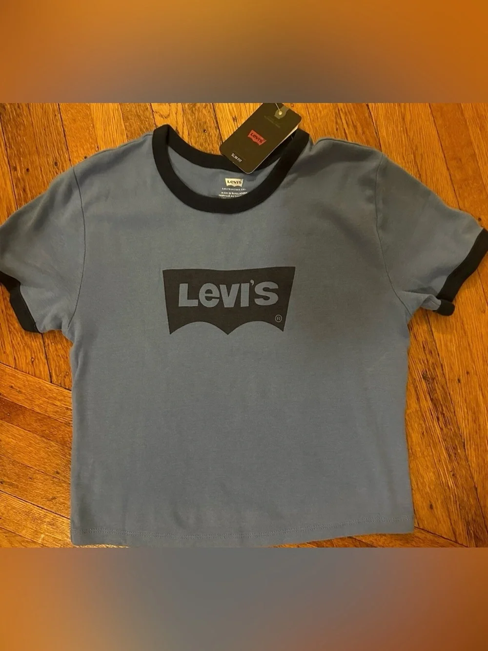 Levi's Blue Women's T-Shirt Crop Top Classic Levi's Logo Size Medium New